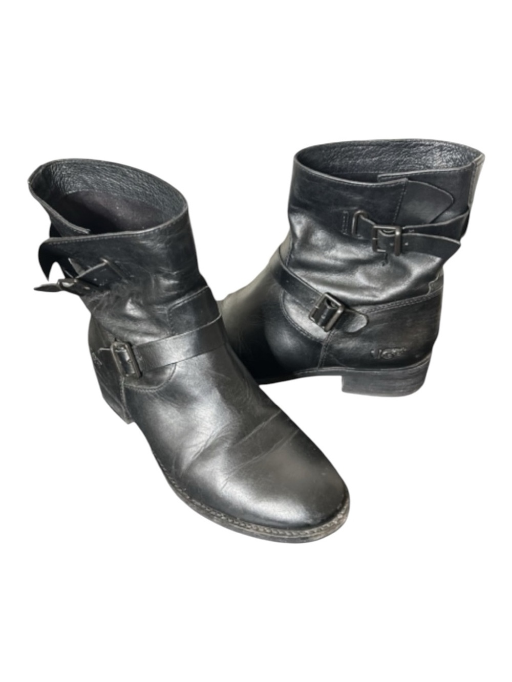 UGG Fletcher Black Leather Water-resistant Buckle Ankle Boots Women size 7